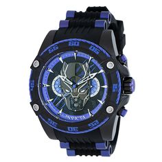 This eye-catching Invicta watch from the Marvel collection is powered by an accurate Quartz movement, with a black case. Its face is decorated by a black, purple, metal dial, and protected by a sturdy Flame Fusion Crystal. A black, purple, silicone, stainless steel band completes this timepiece that can resist water for up to 100 m. In collaboration with Marvel Studios, this masterful collection is comprised of famed superheroes and villains straight from the iconic comic books and motion pictur Black Chronograph Digital Watch With Round Dial, Black Watches With Analog Display And Round Dial, Black Digital Watch With Subdials, Black Watch With Metal Round Dial, Modern Black Digital Watch With Metal Dial, Modern Black Chronograph Watch With Skeleton Dial, Black Automatic Chronograph Watch, Black Chronograph Watch With Analog Display, Black Automatic Chronograph Watch With Round Dial