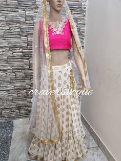 This is designer 3 piece lehenga choli which is perfect for wedding sangeet and mehendi function. Fabric.. Lehenga is made in georgette fabric withzari work done on it. Blouse in silk fabric with zardozi embroidry done. Dupatta in net fabric withsequin work done on it. Stitching  For stitched dresses you can chose from size chart or can message us for customization.our team will send you size chart for customization. Feel free to convo for any details to help you in your selection because customize dresses cannot be return or exchange. Note: color may slightly vary because of different screen resolutions. We have an expert customization team .if you have any problem regarding taking measurements please convo for our help. All the measurements are rechecked before dispatch. Reception Georgette Skirt Set With Unstitched Blouse, Anarkali Saree Skirt Set With Unstitched Blouse, Semi-stitched Skirt Set With Unstitched Blouse, Party Wear Choli With Dori Work And Traditional Drape, Party Wear Lehenga With Zari Work, Party Wear Lehenga With Sheer Dupatta, Traditional Party Lehenga With Sheer Dupatta, Traditional Georgette Choli With Gota Work, Designer Georgette Party Wear Skirt Set