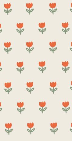 an orange and green flower pattern on a white wallpaper with small flowers in the middle