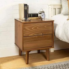 Hattem 2-Piece Nightstand Set Brown Nightstands, Furniture Dresser, Walker Edison Furniture, Mid Century Modern Wood, Side Tables Bedroom, Walker Edison, Wood Nightstand, Bedroom Night Stands, Transitional Design