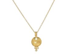 GURHAN, Amulet Gold Pendant Necklace, Small Round, with Diamond 22k Gold Chain, Hammered Gold, Diamond Pendant Necklace, Drop Pendant, Gold Pendant Necklace, 22k Gold, White Diamonds, Diamond Pendant, White Diamond