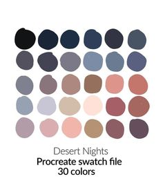 desert nights procreate swatch file with 30 colors in the bottom right corner