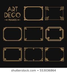 a set of art deco frames in gold and black on a black background with an arrow