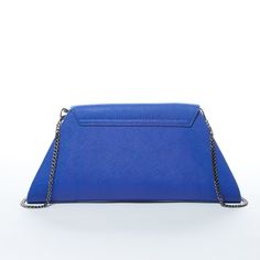 The Angelica is a sleek cobalt blue leather clutch purse crafted from crosshatched leather and is accented with a diagonal flap. This dazzling blue elegant evening bag features a fabric-lined interior with a zipped pocket and a zip closure at the top. With a removable chain strap, The unique Angelica can be worn over the shoulder or as an envelope clutch. This will be your go-to day to night designer handbag. More details about this cobalt blue leather clutch purse OUTSIDE: Dazzling Blue Leather Elegant Blue Crossbody Clutch, Evening Clutch Shoulder Bag With Zipper, Evening Clutch With Zipper Closure, Formal Blue Shoulder Bag With Chain Strap, Elegant Blue Crossbody Evening Bag, Formal Blue Bag With Chain Strap, Blue Clutch With Chain Strap For Formal Occasions, Blue Clutch With Chain Strap For Formal Events, Blue Formal Clutch With Chain Strap