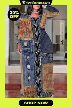 knowfashionstyle Dark Blue Casual Faux Denim Print Long Sleeve Floor Length Loose Vacation Baggy Maxi Dress Maxi Dress Online, Wholesale Fashion, Floor Length, Plus Size Dresses, Dark Blue, Maxi Dress, Plus Size, Long Sleeve, Dresses