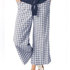 Ellos Brand New Without Tags Navy & White Gingham Crop Pants. They Are Cotton Seersucker Material And Super Nice Gingham Check Crop Pants. They Are Plus Size 30w. (See Sz Guide In Pics) They Have Two Side Pockets Front Flat Seam Design With Back Elastic Waist. Pull On Style. These These Are Classic Design Crop Pants. Perfect For A Simple White Or Navy Tshirt With Some White Or Blue Ballet Flat Shoes And You Will Look So Chic! Please See Pictures Stock & Mine For More Information. Spring Plaid Loungewear Pants, Summer Plaid Loungewear Pants, Summer Plaid Pants For Loungewear, Gingham Bottoms For Spring Loungewear, Spring Gingham Loungewear Bottoms, Gingham Bottoms For Summer Loungewear, Summer Gingham Bottoms For Loungewear, Summer Gingham Loungewear Bottoms, Summer Plaid Relaxed Fit Pants