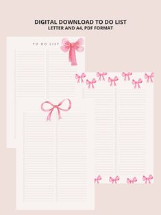 a pink bow and ribbon lined to do list with the words,'digital printable to