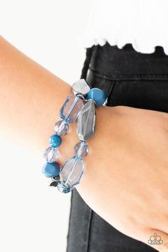 Mismatched gunmetal, polished blue, and crystal-like beads are threaded along interlocking stretchy bands for a whimsical look.   Sold as one individual bracelet.   Ordered 3/30/2021 Paparazzi Accessories Jewelry, Candy Bracelet, Purple Bracelet, Rock Candy, Band Bracelet, Jewelry Images, Paparazzi Accessories, Stretchy Bracelets, Chic Jewelry