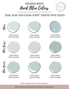 the shades of blue and gray are shown in this color guide for interior paint colors