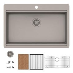 an image of a kitchen sink with different finishes and accessories to choose the right size