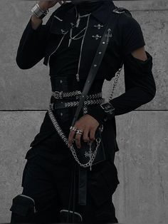 Male Modern Outfits, Tomboy Style Outfits Men, Emo Techwear Outfits, Delinquent Aesthetic Outfit Male, Goth Guy Fashion, Men Leather Outfit, Mercenary Outfit Men, Villain Aesthetic Outfits Women, Dark Wear Aesthetic