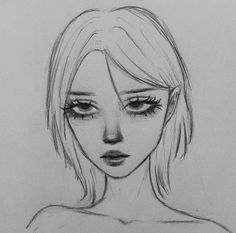 a pencil drawing of a girl with big eyes