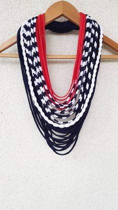 Nautical Scarf, Necklace Fabric, Necklace Scarf, Yarn Necklace, Nautical Accessories, Nautical Necklace, Textile Necklace, Beautiful Scarf, Scarf Necklace