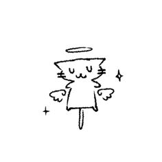 a black and white drawing of an angel cat