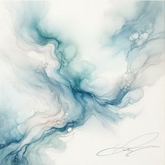 an abstract painting with blue and white colors