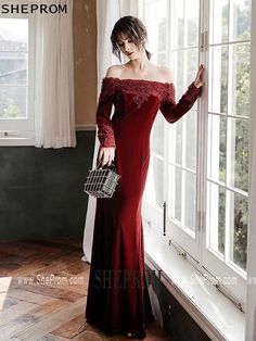 $91.49, Burgundy Long Velvet Evening Dress Beaded With Long Sleeves No#AM79059 at SheProm. #SheProm is an online store with thousands of dresses, range from Formal,Party,Evening,Red,Long Dresses,Velvet Dresses and so on. Not only selling #PartyDresses more and more trendy dress styles will be updated daily to our store. Shop now to get $5-10 off! Embellished Evening Dress For Winter, Elegant Embellished Winter Dresses, Elegant Winter Evening Dresses, Elegant Winter Evening Dress For Wedding, Elegant Winter Banquet Dresses, Elegant Winter Wedding Evening Dress, Embellished Fall Prom Dresses, Elegant Floor-length Winter Dress, Embellished Floor-length Winter Dresses