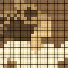 an image of a dog made out of squares on a black background with white and brown colors