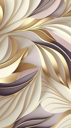 an abstract wallpaper with gold and silver leaves on the bottom right hand corner, as if it were made out of paper