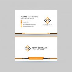 a business card with an orange and black design