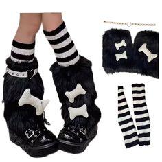 PRICES MAY VARY. ❤ 【High Quality Material】The 3in1 Set includes: 1 knitted leg warmer, 1 plush leg warmer, and 1 leg chain. Womens knit winter kawaii winter leg warmers, leg warmers for women 80s, made of high-quality cotton and polyester, Soft and skin friend knit fabric, with great stretch. ❤【Warmer Long Socks】Over the Calf, Knee high stockings for women, knitted leg warmers for girls, e girls harajuku long socks, punk clothes, striped gothic socks , knitwear warm winter socks, make you warm i Cute Gore Clothes, Scene Kid Gifts, Leg Warmers Fur, Emo Leg Warmers, Gothic Leg Warmers, Scene Leg Warmers, Emo Items, Emo Socks, Cute Thigh Highs