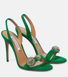 Love Bubble Embellished Suede Sandals in Green - Aquazzura | Mytheresa Bubble Sandals, Farfetch Shoes, Hoco Shoes, Aquazzura Heels, Shoes 2022, Shoes Heels Classy, Embellished Sandals, Dress Shoe, Fabulous Shoes