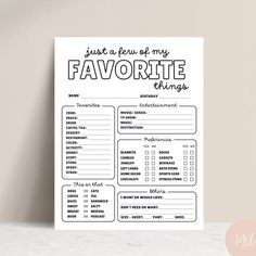 a printable favorite things list with the words just a few of my favorite things