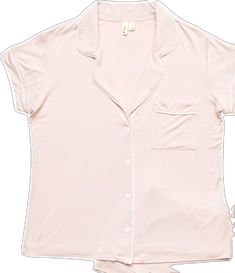 Kyte Baby Women's Short Sleeve Pajama Set in Blush with Cloud Trim Relaxed Fit Nursing-friendly Sleepwear, Nursing-friendly Relaxed Fit Sleepwear, Nursing Friendly Short Sleeve Sleepwear, Nursing-friendly Short Sleeve Sleepwear, Soft Pink Sleepwear For Relaxation, Feminine Relaxed Fit Sleep Tops, Pink Relaxed Fit Sleep Tops, Feminine Relaxed Fit Tops For Sleep, Pink Relaxed Fit Top For Bedtime