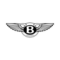 the letter b with wings is shown in black and white