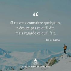 a man standing on top of a snow covered mountain next to a quote from dali lamaa