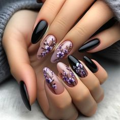 What Are Acrylic Nails, Black And Purple Nails, Nail Fashion Trends, Purple Nail Art, Purple Nail Designs, Fancy Nails Designs, Black Nail Designs, Pink Nail, Pedicures