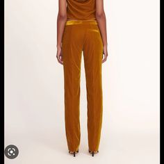 Low Rise, Tailored Velvet Pants. New With Tags. Elegant Yellow Party Bottoms, Chic Mustard Wide Leg Pants, Mustard Fitted Bottoms For Workwear, Fitted Mustard Bottoms For Workwear, Chic Mustard Trousers, Fitted Yellow Pants For Night Out, Chic Yellow Tapered Leg Pants, Chic Yellow Tapered Pants, Yellow Wide Leg Pants For Party