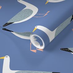 seagulls and birds on a blue background wallpaper