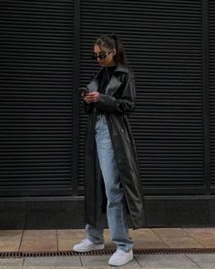 Leather Coat Outfit, Black Coat Outfit, Trench Outfit, Mantel Outfit