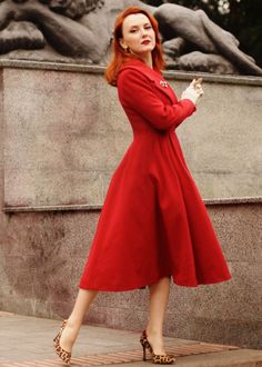 1950s Vintage Inspired Swing Coat Red Long Princess Wool - Etsy Turkey Elegant Red Wool Coat For Formal Events, Elegant Red Wool Coat For Formal Occasions, Elegant Red Wool Coat, Elegant Red Wool Coat For Winter, High Low Coat, Fit And Flare Coat, Princess Coat, Wool Coat Women, Long Wool Coat