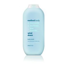 Turn your shower into the kind of escape you need right now. Infused with chamomile, star flower + blue lavender, this silky body wash leaves skin feeling soft + smelling like bedtime bliss. Plus, with a cruelty-free, biodegradable formula, plant-based cleansers + a bottle (mins lid) made with 65% recycled plastic (PCR), the good vibes just keep going. Welcome to chill-ville. Looking to relax at the end of a difficult day? Infused with chamomile, starflower and lavender, this scent adds up to a Method Body Wind Down, Method Body Wash, Blue Body Wash, Ocean Body Wash, Shower Products, Bad Vibes, Flower Blue, Blue Lavender, Sustainable Energy