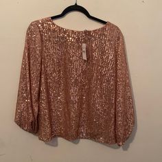 Very Subtle Blush Color Gorgeous Sequins. Elastic Sleeve Opening, Button Closure On Back Elegant Pink Tops For Party Season, Glamorous Pink Fall Tops, Glamorous Pink Tops For Fall, Chic Pink Tops For Party Season, Glamorous Pink Blouse For Fall, Pink Sequined Tops For Fall, Pink Long Sleeve Glamorous Blouse, Glamorous Pink Long Sleeve Blouse, Glamorous Long Sleeve Pink Blouse