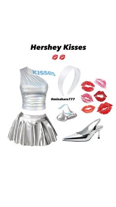 a woman's dress and shoes are shown in this ad for hershey kisses