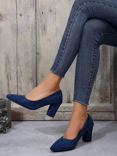 Color:Navy Blue \nHeel Height:Mid Heel \nUpper Material:PU Leather \nLining Material:PU Leather \n Color Block Heels, Pump Dress, Mid Heel, Womens High Heels, Women's Pumps, Block Heels, Color Block, Pu Leather, High Heels