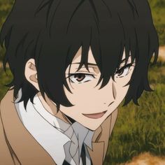 an anime character with black hair and brown eyes