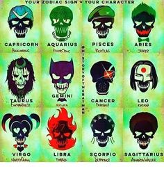 an image of zodiac signs with skulls and demon heads on them, all in different colors