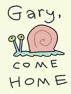 a snail with the words,'gary come home '