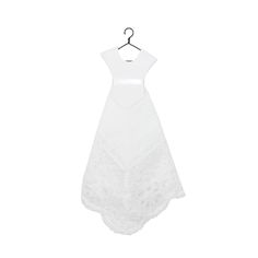 a white dress hanging on a hanger