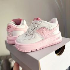 Exactly as shown in the pictures. Made in USA. Authentic Air Force 1 Sneakers. Faux Pink Pearls are applied. Option to select from 2-4 panels of pearls (outer only or inner+outer) Personalized Sneakers, Air Force 1 Sneakers, Pink Pearls, Custom Air Force 1, Mother And Daughter, Pink Pearl, Baby Fever