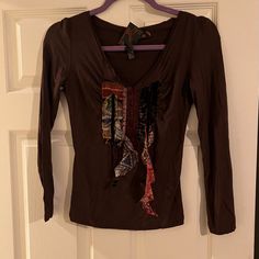 Nwt Chocolate Brown Long Sleeve Top With Hand-Sewn Appliqus As Shown In Photo. Bought In Italy On Trip! Medium; Fitted. Fitted Brown Cotton Blouse, Brown Long Sleeve Top, Butterfly Sleeve Blouse, Urban Outfitters Top, Brown Long Sleeve, Zara Crop Top, Crop Top Hoodie, Floral Sleeveless Top, Stunning Tops