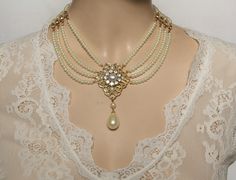 Bridal Pearl Necklace. Bride Necklace, Bridal Pearl Necklace, Embroidered Necklace, Bridal Choker, Pearl Jewelry Wedding, Chocker Necklace, Bridal Fashion Jewelry, Bridesmaid Jewelry Sets, Victorian Jewelry