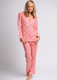 Love. $148. New! Light, airy, and ultra-soft, these printed cotton voile pajamas are perfect for summer. #madeintheusa #cottonpajamas #womenscottonpajamas Notched Collar, Nightwear