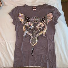 Gray Harley Davidson Shirt With Holographic Design On It. New Without Tags Trick Fairy, Harley Davidson Artwork, Holographic Design, Fairy Shirt, Dr Wardrobe, Dream Items, Breast Workout, Outfit Collage, Bad Habit