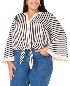 in stock Plus Size Top, Button Front Shirt, Wide Sleeves, Striped Blouse, Designer Wear, Fast Fashion, Lifestyle Brands, Vince Camuto, Shirts Tops