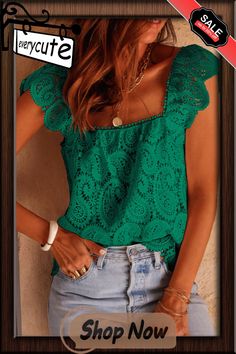 Green Lace Crochet Ruffled Square Neck Tank Top Square Neck Tank Top, Crochet Ruffle, Tank Top Women, Lace Crochet, Green Lace, Top Women, Women Tops, Square Neck, Tank Top