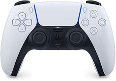 the front view of a white and black video game controller